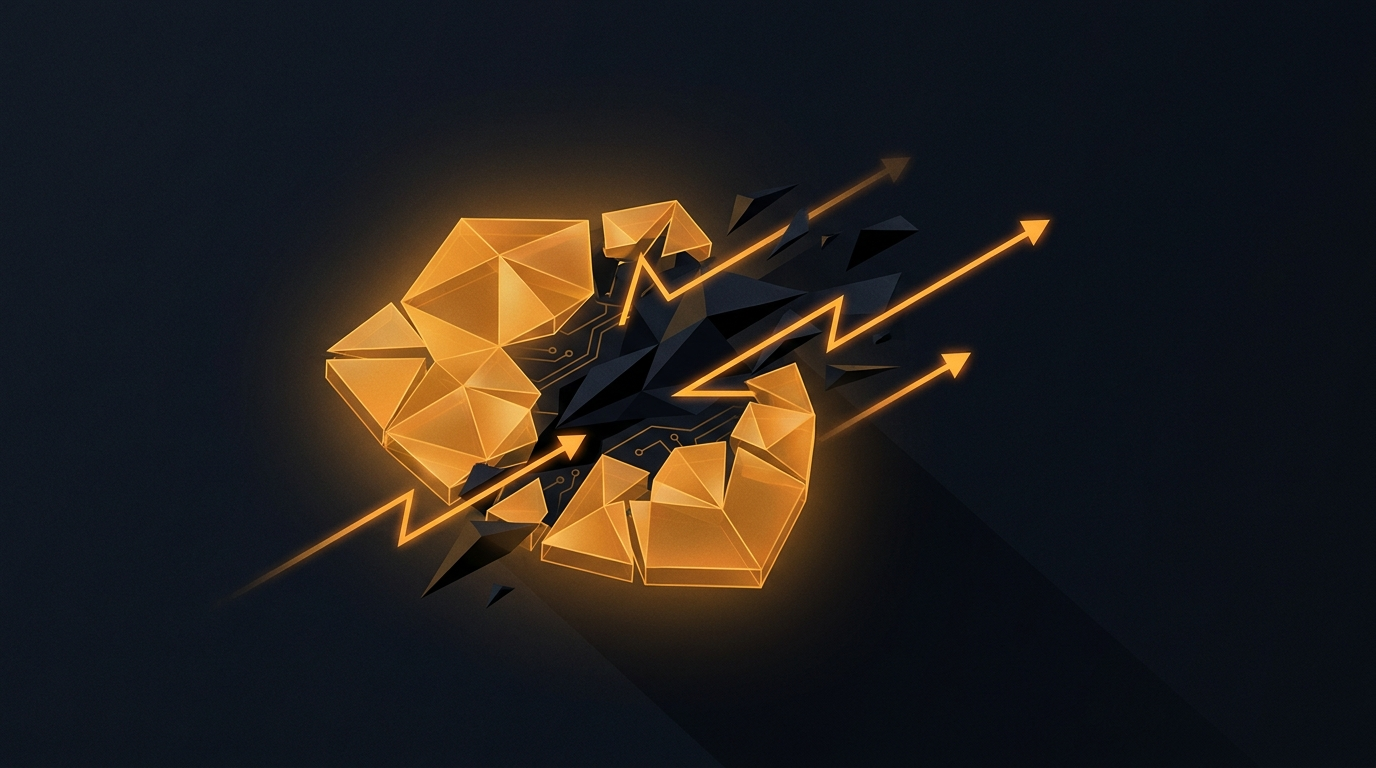 Abstract shield with amber detection signals piercing through a dark stealth barrier