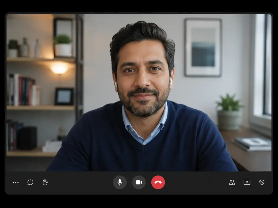 Candidate's screen showing the interviewer on the call, with a hidden AI overlay answering on the same screen.